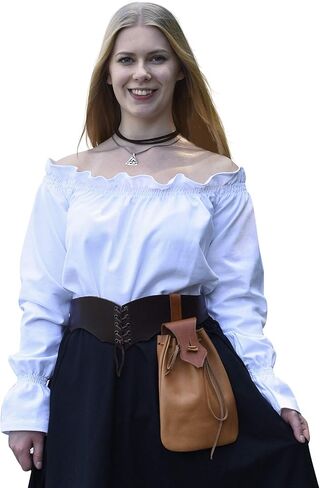 Battle-Merchant Carmen Medieval Off-Shoulder Tunic for Women, Renaissance Peasant Top 100% Cotton, for LARP & Cosplay in Saudi Arabia
