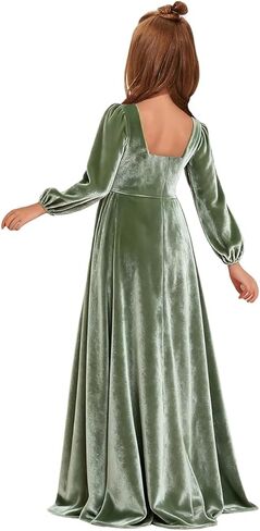 MRHUSH Junior Bridesmaid Dresses Long Sleeve Velvet Flower Girl Dress High Low Prom Dresses for Teens Girls Formal Dress in Saudi Arabia
