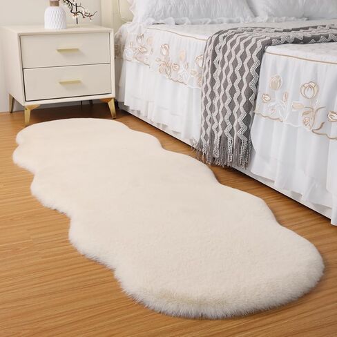 Fluffy Synthetic Rabbit Fur Area Rug Furry Floor mat Machine Washable Non-Slip Backing High Density Floor and Sofa Seat Cushions for Living Room White and Blue 2x6 ft in Saudi Arabia