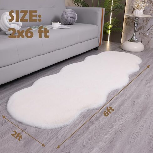 Fluffy Synthetic Rabbit Fur Area Rug Furry Floor mat Machine Washable Non-Slip Backing High Density Floor and Sofa Seat Cushions for Living Room White and Blue 2x6 ft in Saudi Arabia