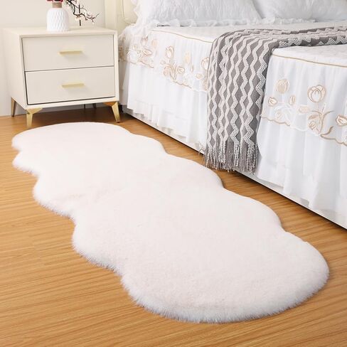 Fluffy Synthetic Rabbit Fur Area Rug Furry Floor mat Machine Washable Non-Slip Backing High Density Floor and Sofa Seat Cushions for Living Room White and Blue 2x6 ft in Saudi Arabia