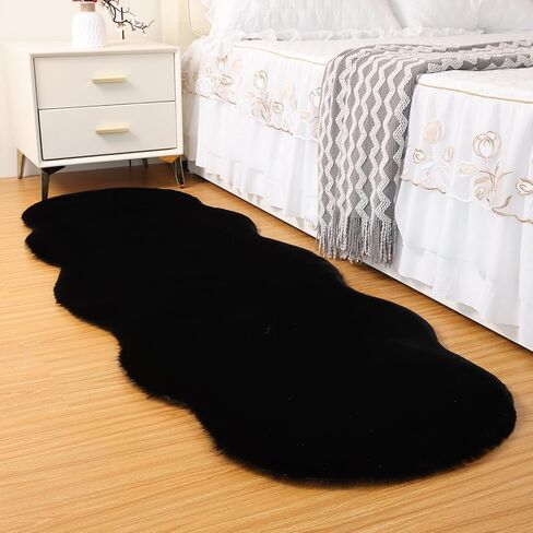 Fluffy Synthetic Rabbit Fur Area Rug Furry Floor mat Machine Washable Non-Slip Backing High Density Floor and Sofa Seat Cushions for Living Room White and Blue 2x6 ft in Saudi Arabia