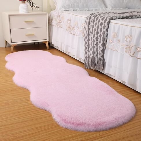 Fluffy Synthetic Rabbit Fur Area Rug Furry Floor mat Machine Washable Non-Slip Backing High Density Floor and Sofa Seat Cushions for Living Room White and Blue 2x6 ft in Saudi Arabia