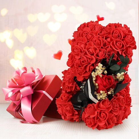 Romantic Valentines Gift for Her,Artificial Rose Teddy Bear with I Love You Necklace in 100 Languages Gift Set, the Perfect Anniversary or Birthday Present for Girlfriend, Wife, or Mom (Pink ) in Saudi Arabia