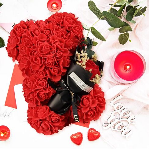 Romantic Valentines Gift for Her,Artificial Rose Teddy Bear with I Love You Necklace in 100 Languages Gift Set, the Perfect Anniversary or Birthday Present for Girlfriend, Wife, or Mom (Pink ) in Saudi Arabia
