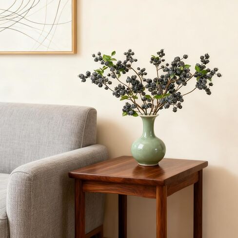 OBDXZHC 4 Pcs 22inch Artificial Blueberries Stem with Green Leaves, Artificial Stems Blueberry Picks Fruit Fake Silk Flowers for Centerpieces Farmhouse Holiday Party Wedding Decor (Blue) in Saudi Arabia