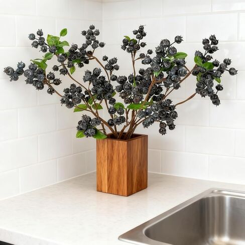 OBDXZHC 4 Pcs 22inch Artificial Blueberries Stem with Green Leaves, Artificial Stems Blueberry Picks Fruit Fake Silk Flowers for Centerpieces Farmhouse Holiday Party Wedding Decor (Blue) in Saudi Arabia