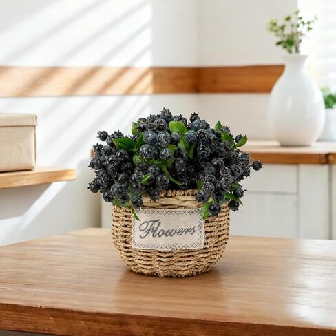 OBDXZHC 4 Pcs 22inch Artificial Blueberries Stem with Green Leaves, Artificial Stems Blueberry Picks Fruit Fake Silk Flowers for Centerpieces Farmhouse Holiday Party Wedding Decor (Blue) in Saudi Arabia
