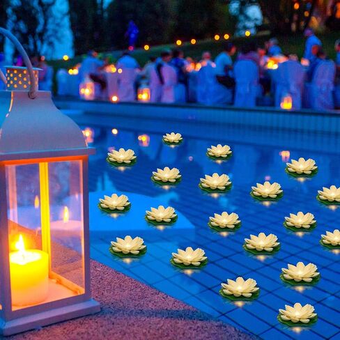 Liliful 24 Pcs Diwali Lotus Decoration Pool Floating Lights, Artificial Flowers Lotus with LED,Lily Pads Water Lantern for Indian Puja Home Decoration(3.94 Inch, 5.91 Inch,Colorful) in Saudi Arabia
