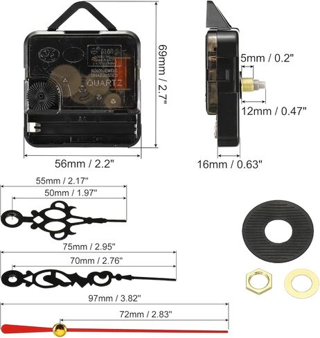 Clock Mechanism Replacement, 1Set Quartz Clock Mechanism Battery Operated DIY Wall Clock Aluminium 50mm Hands and Motor Kit Mute Movement, Black Red in Saudi Arabia