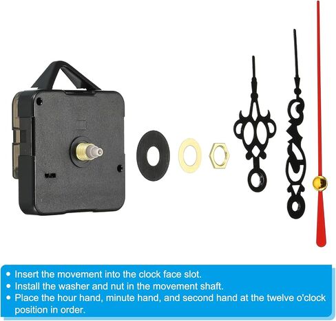 Clock Mechanism Replacement, 1Set Quartz Clock Mechanism Battery Operated DIY Wall Clock Aluminium 50mm Hands and Motor Kit Mute Movement, Black Red in Saudi Arabia