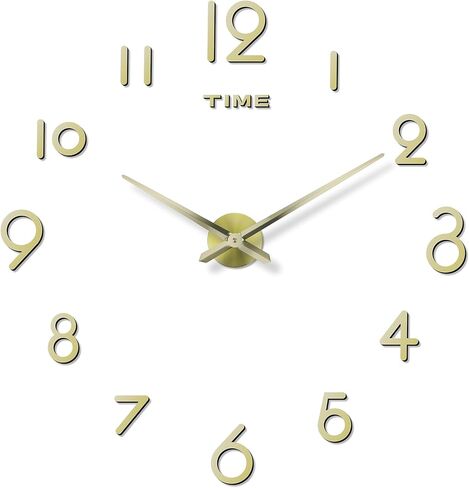 DaLianLian DIY Wall Clock Large Frameless 3D Clock Mirror Effect Modern Arabic Numerals Wall Sticker Metal Hands Silent Quartz Movement Decor for Living Room, Bedroom, Office (Gold) in Saudi Arabia