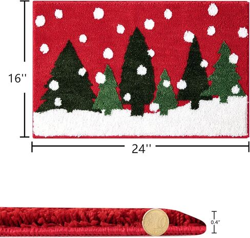 RoomTalks Cute Christmas Tree Bath Mat Non Slip Washable, 16x24 Vintage Country Festive Red Winter Snowflake Woodland Pine Tree Xmas Snow Bath Rugs Mat for Bathroom Christmas in Saudi Arabia