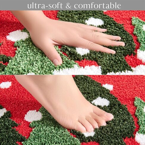 RoomTalks Cute Christmas Tree Bath Mat Non Slip Washable, 16x24 Vintage Country Festive Red Winter Snowflake Woodland Pine Tree Xmas Snow Bath Rugs Mat for Bathroom Christmas in Saudi Arabia