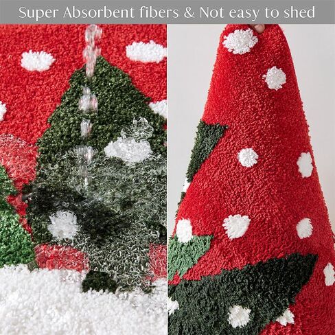 RoomTalks Cute Christmas Tree Bath Mat Non Slip Washable, 16x24 Vintage Country Festive Red Winter Snowflake Woodland Pine Tree Xmas Snow Bath Rugs Mat for Bathroom Christmas in Saudi Arabia