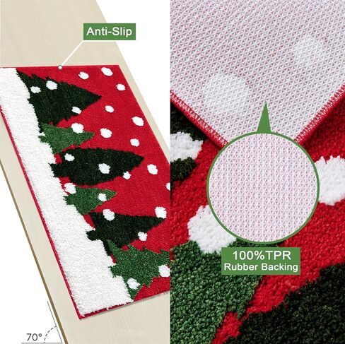 RoomTalks Cute Christmas Tree Bath Mat Non Slip Washable, 16x24 Vintage Country Festive Red Winter Snowflake Woodland Pine Tree Xmas Snow Bath Rugs Mat for Bathroom Christmas in Saudi Arabia