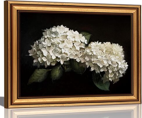 Vintage Gold Framed Hydrangea Canvas Wall Art White Flowers Painting Picture Wall Decor Still Hydrangea Print Artwork for Living Room Bedroom Farmhouse Bathroom Home Decoration 9x11in in Saudi Arabia