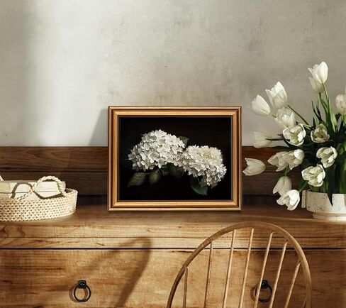 Vintage Gold Framed Hydrangea Canvas Wall Art White Flowers Painting Picture Wall Decor Still Hydrangea Print Artwork for Living Room Bedroom Farmhouse Bathroom Home Decoration 9x11in in Saudi Arabia