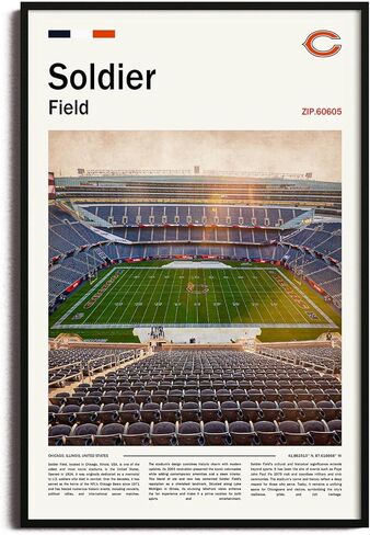 (غير مؤطرة 11 بوصة × 17 بوصة) طباعة قماشية من SoldierFieldStadium - لوحة فنية جدارية من شيكاغو هوم فيلد لمحبي الدببة، ملصق رياضي لغرفة الألعاب أو ديكور كهف الرجل in Kuwait