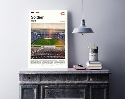 (غير مؤطرة 11 بوصة × 17 بوصة) طباعة قماشية من SoldierFieldStadium - لوحة فنية جدارية من شيكاغو هوم فيلد لمحبي الدببة، ملصق رياضي لغرفة الألعاب أو ديكور كهف الرجل in Kuwait