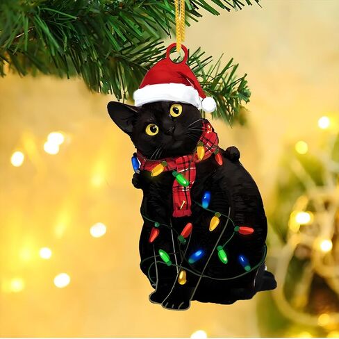 Christmas Tree Cat Hanging Ornaments Wooden Black Cats Xmas Gifts for Cat Lovers Trees Wall Window Decoration Farmhouse Hanger Decor in Saudi Arabia