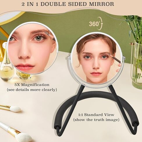 Double Sided Mirror to See Back of Head,Big Size 360°self Haircut Hands Free Adjustable mirror,Standard Viewing and 5X Magnification for Women Man,Mirror' arm is Flexible to Around The Neck(6.7IN) in Saudi Arabia