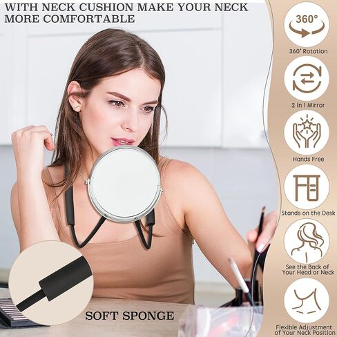 Double Sided Mirror to See Back of Head,Big Size 360°self Haircut Hands Free Adjustable mirror,Standard Viewing and 5X Magnification for Women Man,Mirror' arm is Flexible to Around The Neck(6.7IN) in Saudi Arabia