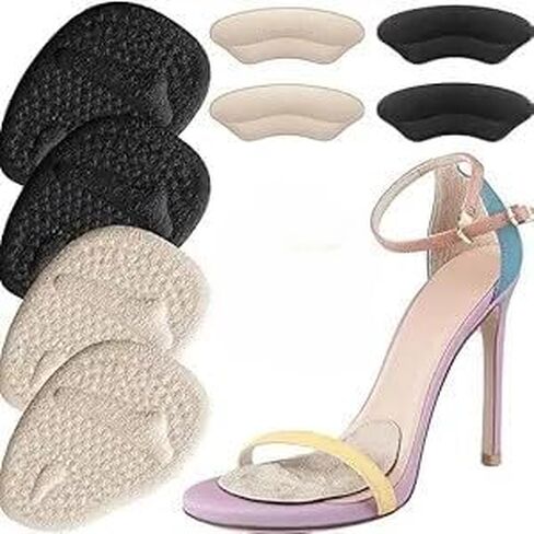 4 Pairs Ball of Foot Cushions and Heel Pads Inserts, Metatarsal Pads for Women, Beige and Black in Saudi Arabia