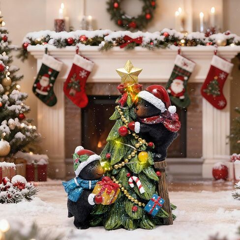 Hodao Christmas Decorations, Resin Black Bear & Christmas Tree Figurines, Indoor Holiday Decor for Home, Bedroom, Cute Xmas Ornaments & Gift in Saudi Arabia