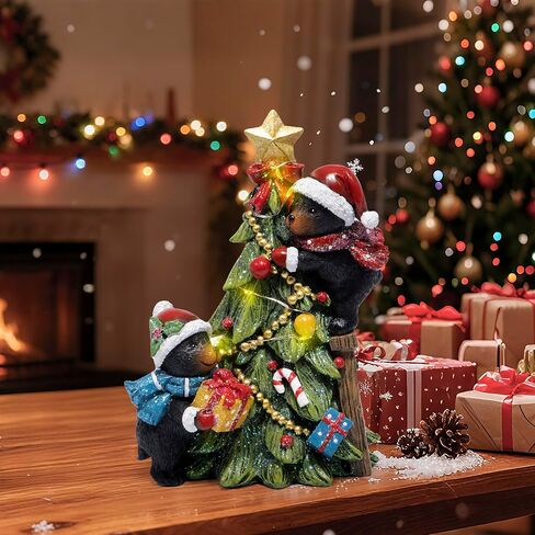 Hodao Christmas Decorations, Resin Black Bear & Christmas Tree Figurines, Indoor Holiday Decor for Home, Bedroom, Cute Xmas Ornaments & Gift in Saudi Arabia