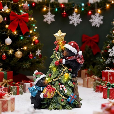 Hodao Christmas Decorations, Resin Black Bear & Christmas Tree Figurines, Indoor Holiday Decor for Home, Bedroom, Cute Xmas Ornaments & Gift in Saudi Arabia