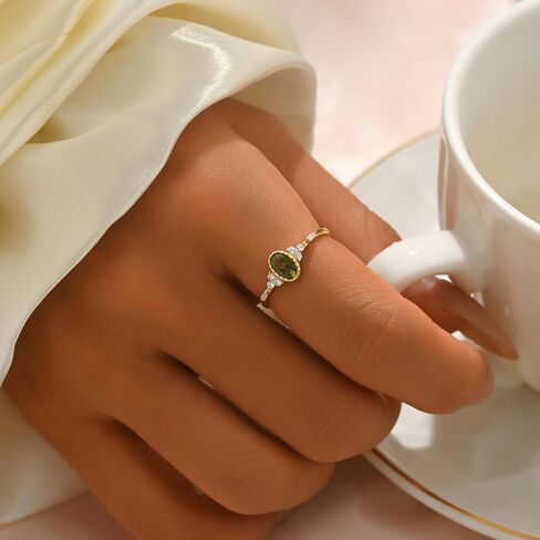 Halo Eternity Band Ring for Women 925 Sterling Silver Oval Peridot Crystal Birthstone Stackable Rings 14k Plated Olivine Cubic Zirconia Engagement Ring for Her Bride Wedding Valentine's Day Jewelry Gift in Saudi Arabia