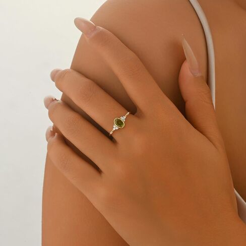 Halo Eternity Band Ring for Women 925 Sterling Silver Oval Peridot Crystal Birthstone Stackable Rings 14k Plated Olivine Cubic Zirconia Engagement Ring for Her Bride Wedding Valentine's Day Jewelry Gift in Saudi Arabia