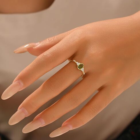 Halo Eternity Band Ring for Women 925 Sterling Silver Oval Peridot Crystal Birthstone Stackable Rings 14k Plated Olivine Cubic Zirconia Engagement Ring for Her Bride Wedding Valentine's Day Jewelry Gift in Saudi Arabia