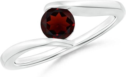 Angara Natural Garnet Solitaire Ring for Women | Bar-Set Solitaire Round Garnet Bypass Ring in 14K Solid Gold/Silver/Platinum | January Birthday, Anniversary, Gemstone Jewellery Gift in Saudi Arabia