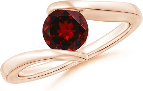 Angara Natural Garnet Solitaire Ring for Women | Bar-Set Solitaire Round Garnet Bypass Ring in 14K Solid Gold/Silver/Platinum | January Birthday, Anniversary, Gemstone Jewellery Gift in Saudi Arabia