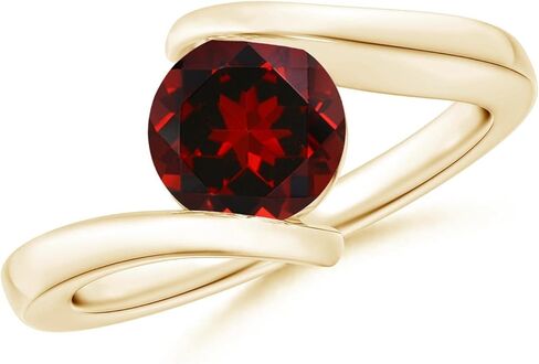 Angara Natural Garnet Solitaire Ring for Women | Bar-Set Solitaire Round Garnet Bypass Ring in 14K Solid Gold/Silver/Platinum | January Birthday, Anniversary, Gemstone Jewellery Gift in Saudi Arabia