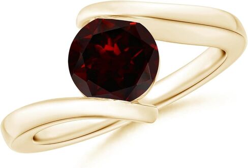 Angara Natural Garnet Solitaire Ring for Women | Bar-Set Solitaire Round Garnet Bypass Ring in 14K Solid Gold/Silver/Platinum | January Birthday, Anniversary, Gemstone Jewellery Gift in Saudi Arabia