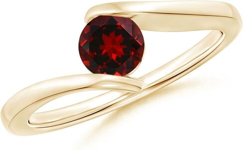 Angara Natural Garnet Solitaire Ring for Women | Bar-Set Solitaire Round Garnet Bypass Ring in 14K Solid Gold/Silver/Platinum | January Birthday, Anniversary, Gemstone Jewellery Gift in Saudi Arabia
