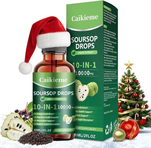 Caikieme Soursop Drops, Organic Black Seed Leave Extract, Sea Moss, Elderberry, Vitamin C and Zinc, 10-in-1 Soursop Bitters Liquid for Cell Support, Antioxidant, Gut and Immune Boost (1PCS) in Saudi Arabia
