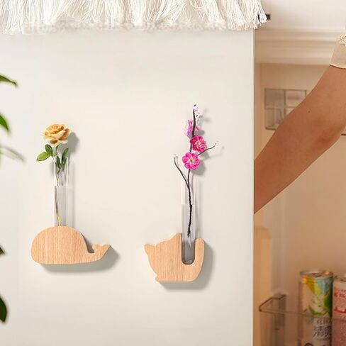 Magnetic Refrigerator Vase with Cute Cat Base, Test Tube Design Plant Holder for Hydroponic Herbs & Flowers, Decorative Fridge Accessory for Kitchen Home in Saudi Arabia