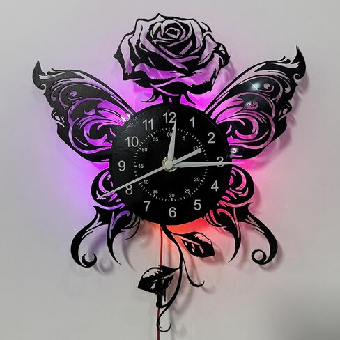 DDZIO Vinyl Record Clock - Unique Rose Shape Wall Decor for Kitchen, Cocina, or Home for Valentine's Day, Christmas, Halloween - Clocks for Girls, Women, Family & Friends in Saudi Arabia