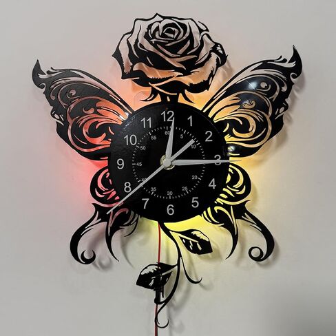 DDZIO Vinyl Record Clock - Unique Rose Shape Wall Decor for Kitchen, Cocina, or Home for Valentine's Day, Christmas, Halloween - Clocks for Girls, Women, Family & Friends in Saudi Arabia