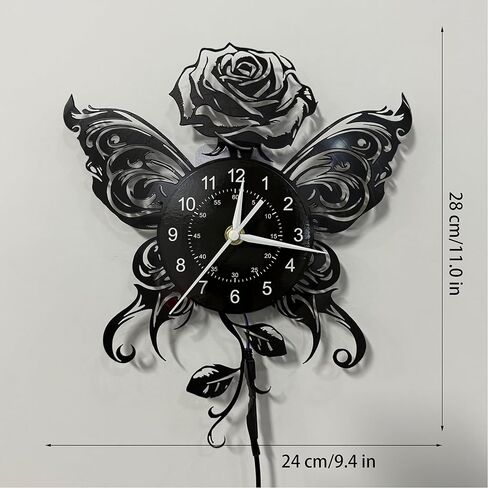 DDZIO Vinyl Record Clock - Unique Rose Shape Wall Decor for Kitchen, Cocina, or Home for Valentine's Day, Christmas, Halloween - Clocks for Girls, Women, Family & Friends in Saudi Arabia