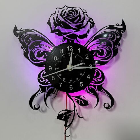DDZIO Vinyl Record Clock - Unique Rose Shape Wall Decor for Kitchen, Cocina, or Home for Valentine's Day, Christmas, Halloween - Clocks for Girls, Women, Family & Friends in Saudi Arabia