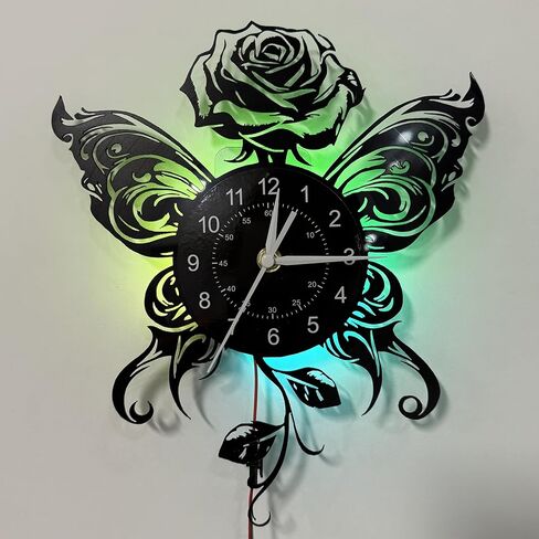 DDZIO Vinyl Record Clock - Unique Rose Shape Wall Decor for Kitchen, Cocina, or Home for Valentine's Day, Christmas, Halloween - Clocks for Girls, Women, Family & Friends in Saudi Arabia