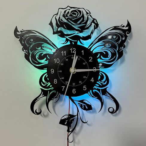 DDZIO Vinyl Record Clock - Unique Rose Shape Wall Decor for Kitchen, Cocina, or Home for Valentine's Day, Christmas, Halloween - Clocks for Girls, Women, Family & Friends in Saudi Arabia