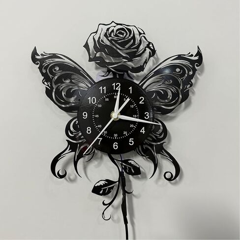 DDZIO Vinyl Record Clock - Unique Rose Shape Wall Decor for Kitchen, Cocina, or Home for Valentine's Day, Christmas, Halloween - Clocks for Girls, Women, Family & Friends in Saudi Arabia