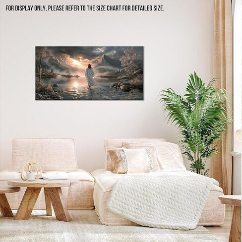 UZMKM Jesus Walking on Water Wall Art, Framed Christian Painting, Spiritual Religious Canvas Prints for Living Room, Bedroom, Prayer Room Decoration, Wrapped Canvas Picture Poster Artwork 24×48 Inch in Saudi Arabia