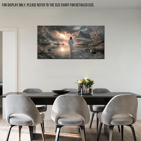 UZMKM Jesus Walking on Water Wall Art, Framed Christian Painting, Spiritual Religious Canvas Prints for Living Room, Bedroom, Prayer Room Decoration, Wrapped Canvas Picture Poster Artwork 24×48 Inch in Saudi Arabia